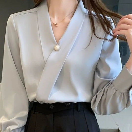 Blouse en satin bleu