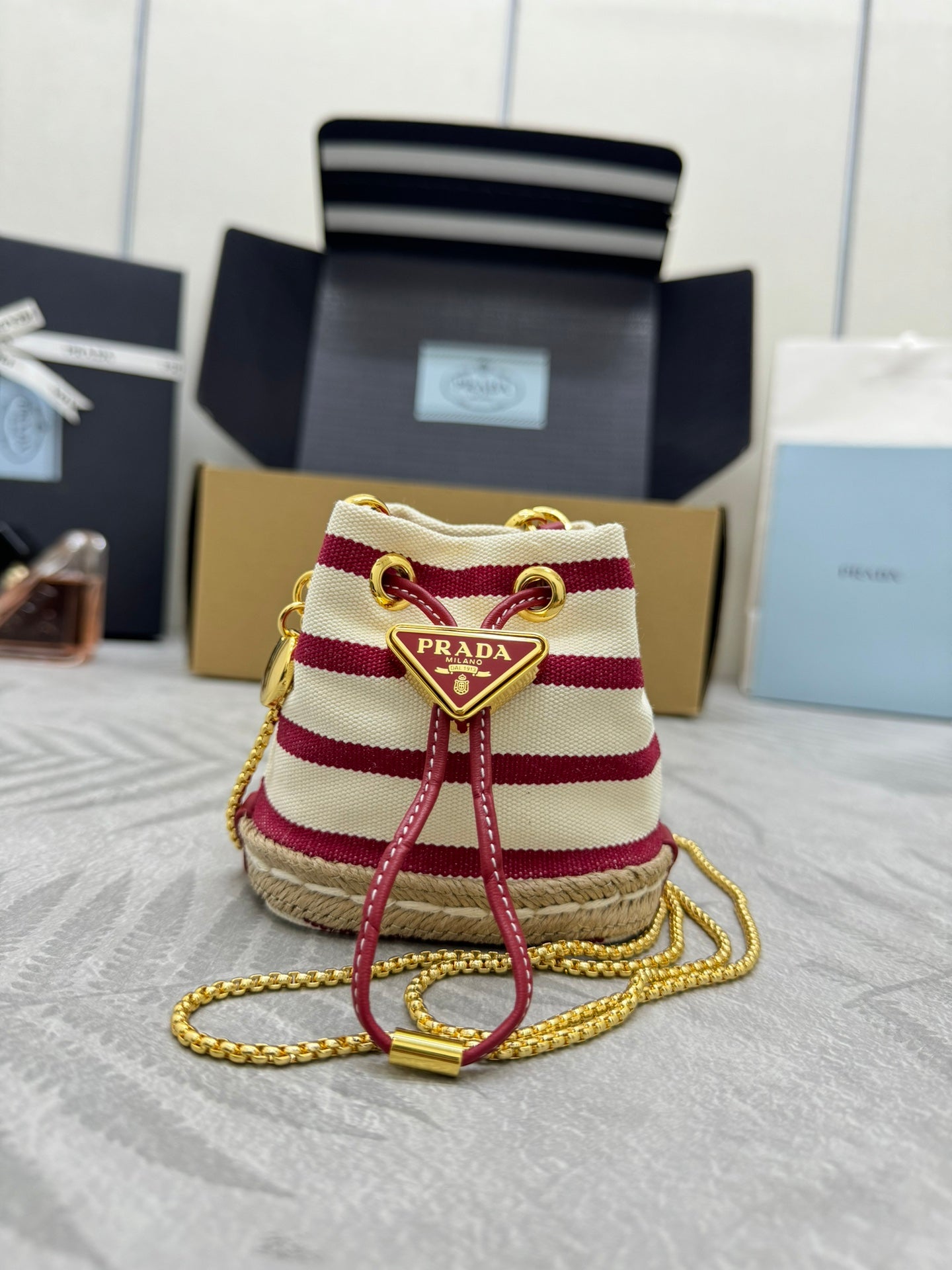 Prada Logo-Plaque Mini Bag Canvas GHW
