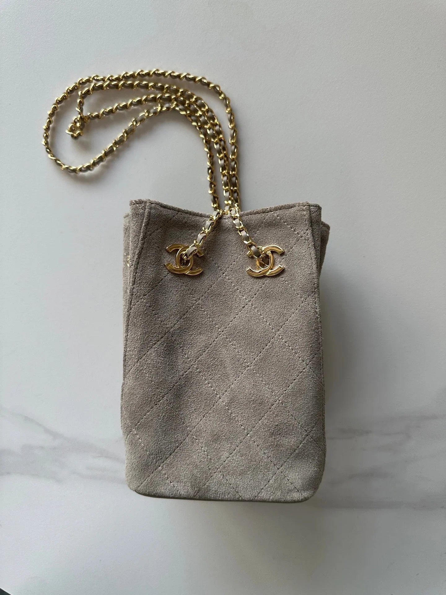 Chanel 2026 Bucket Bag 18cm Lambskin Suede Denim