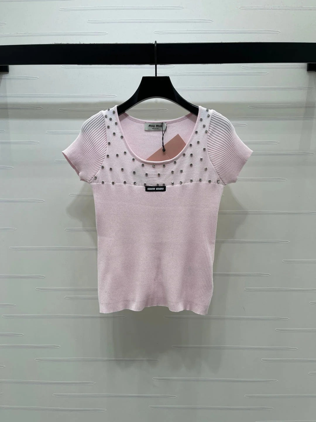 Miumiu 2026 U-neck Knit Short-sleeved Top Wool 355613