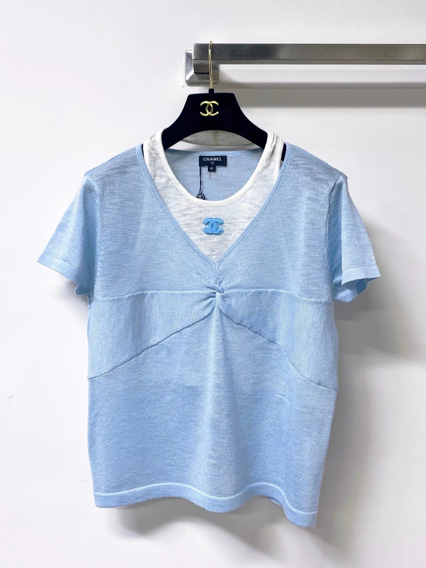 Chanel 2026 Short-sleeved Shirt Orange Blue Wool Cashmere 295246