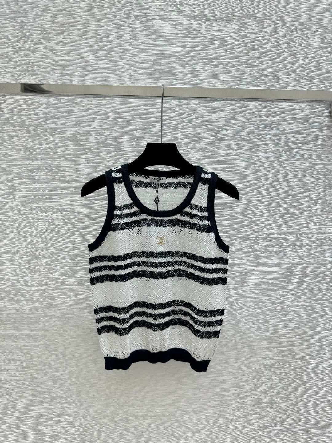 Chanel 2026 Striped Knit Vest Blue and Black Wool Cashmere 368367