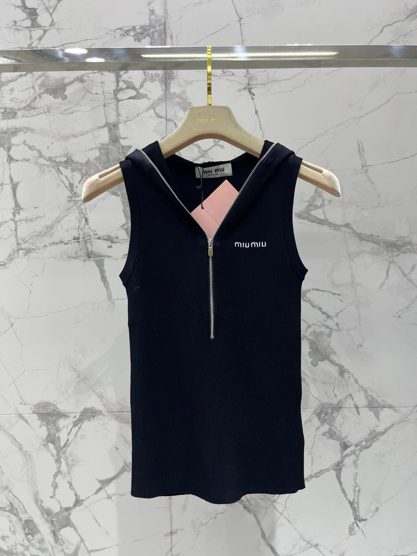 MiuMiu 2026 Hooded Zipper Tank Top Tencel 636581