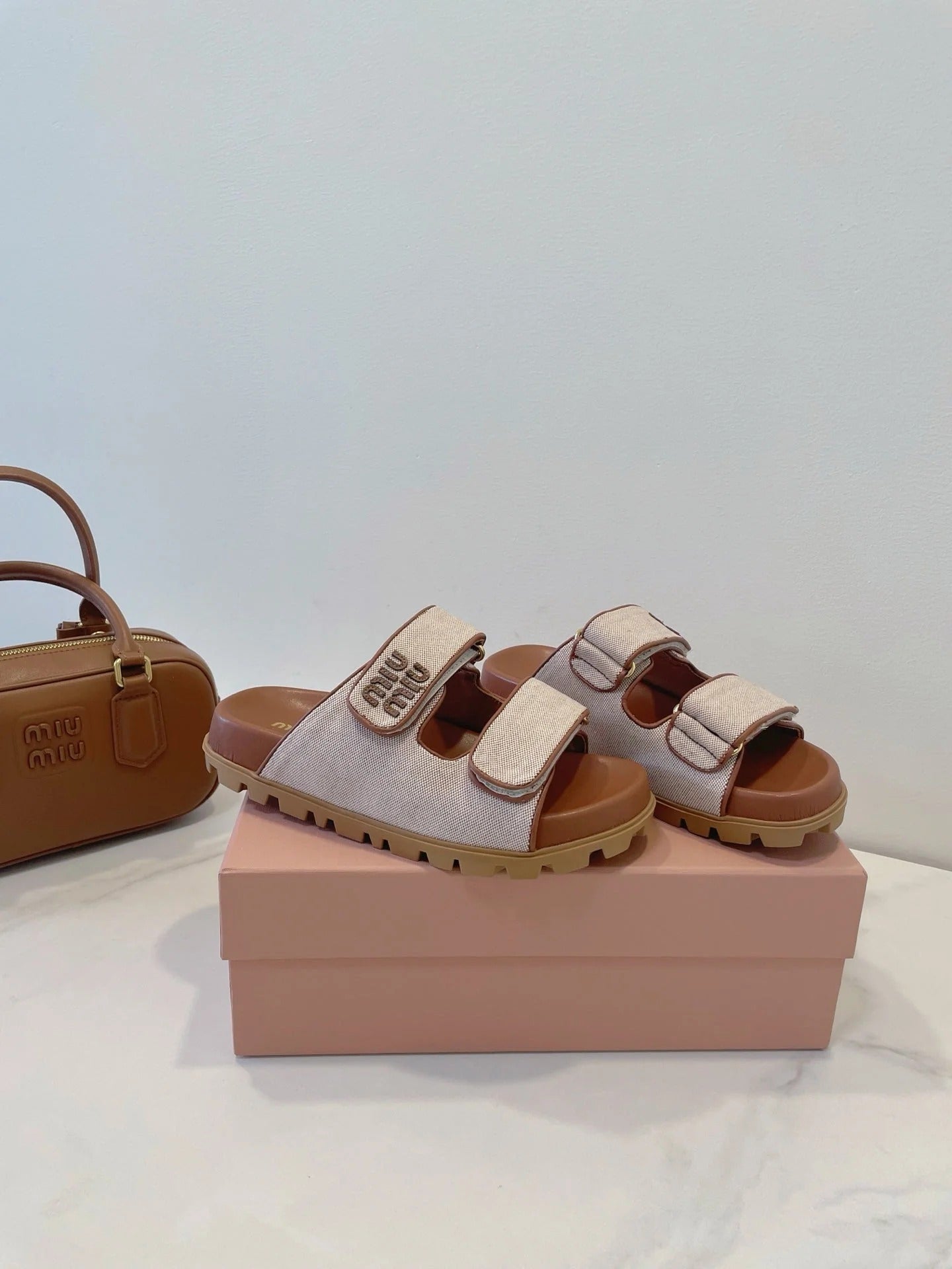 Miumiu 2026 Strap Platform Flat Sandals Canvas 941757