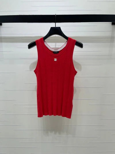 Chanel 2026 Vertical Ribbed Crew Neck Knit Vest Cotton 376040
