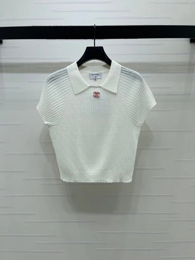 Chanel 2026 Collared Knit Short-Sleeve Shirt Wool 376012