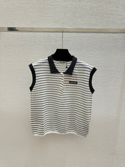 Miumiu 2026 Striped Sleeveless Knit Vest Cotton 341375