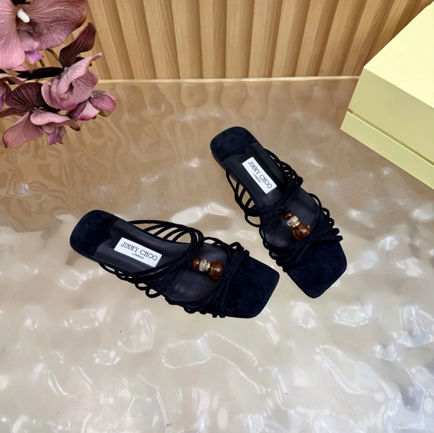 Jimmy Choo 2026 Lova Flat Sandals Suede With Beads 949796
