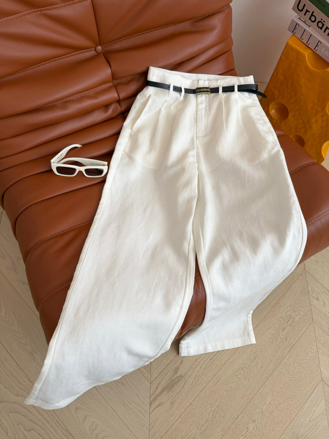 Miu 26s Pant With Belt Linen 396126