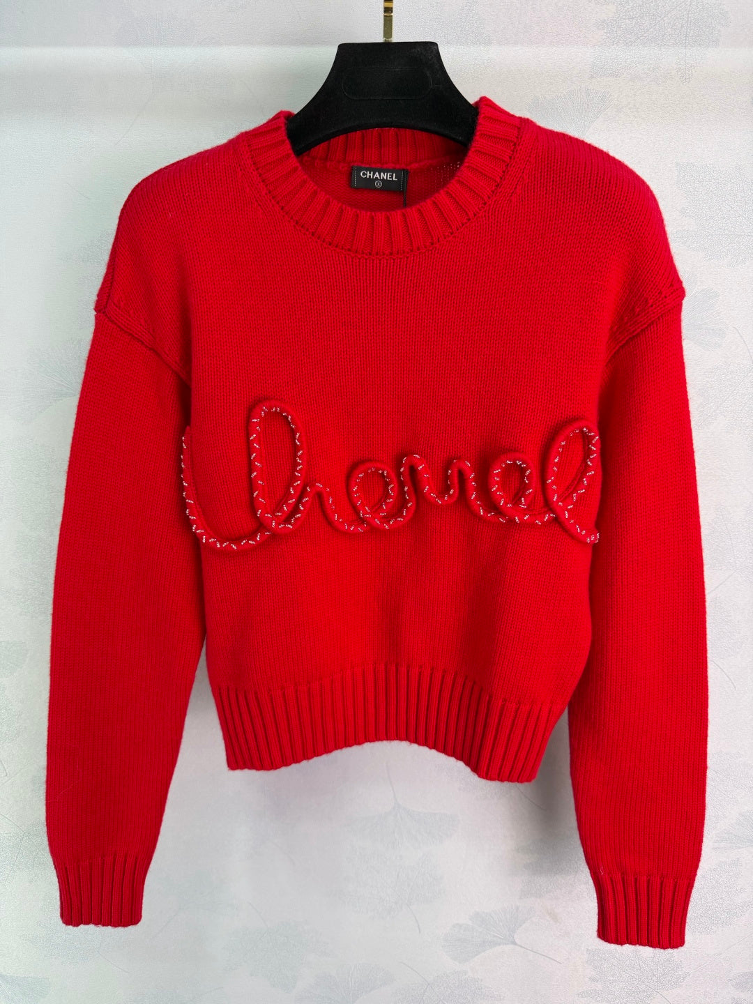 CC Beaded Crochet Knit Pullover Sweater Cashemere 345167