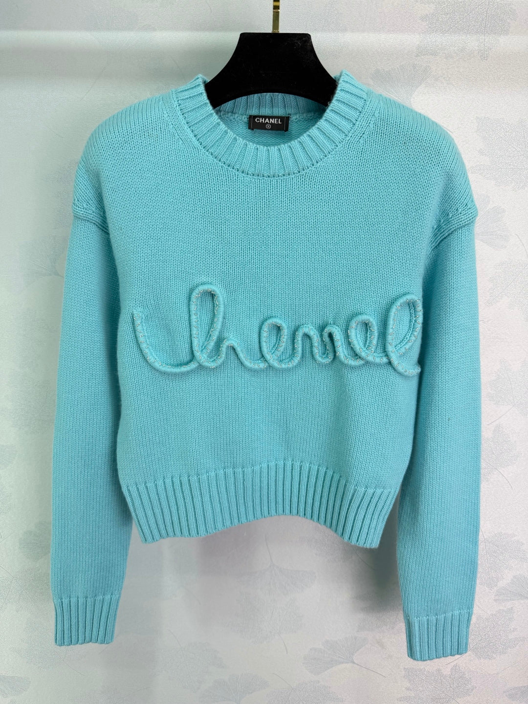 CC Beaded Crochet Knit Pullover Sweater Cashemere 345167