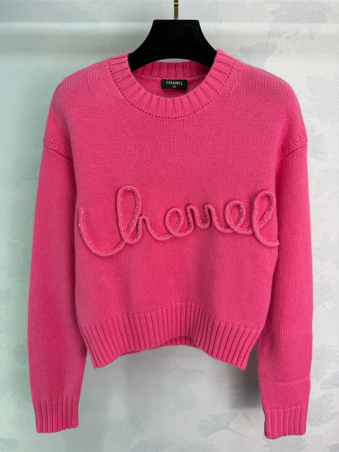 CC Beaded Crochet Knit Pullover Sweater Cashemere 345167