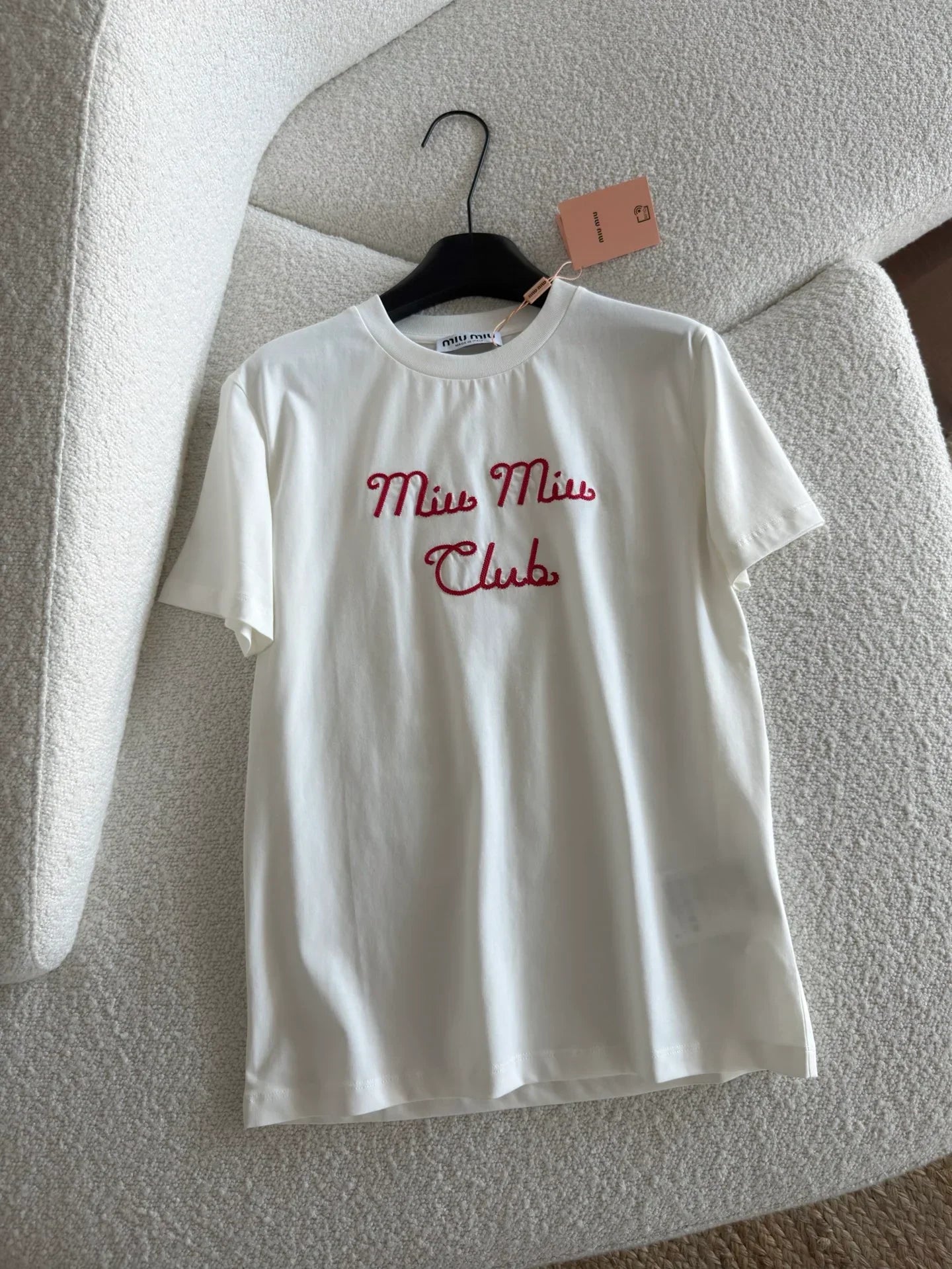 Miumiu 2026 Embroidered Short-Sleeve Tee White and Gray Cotton 810778