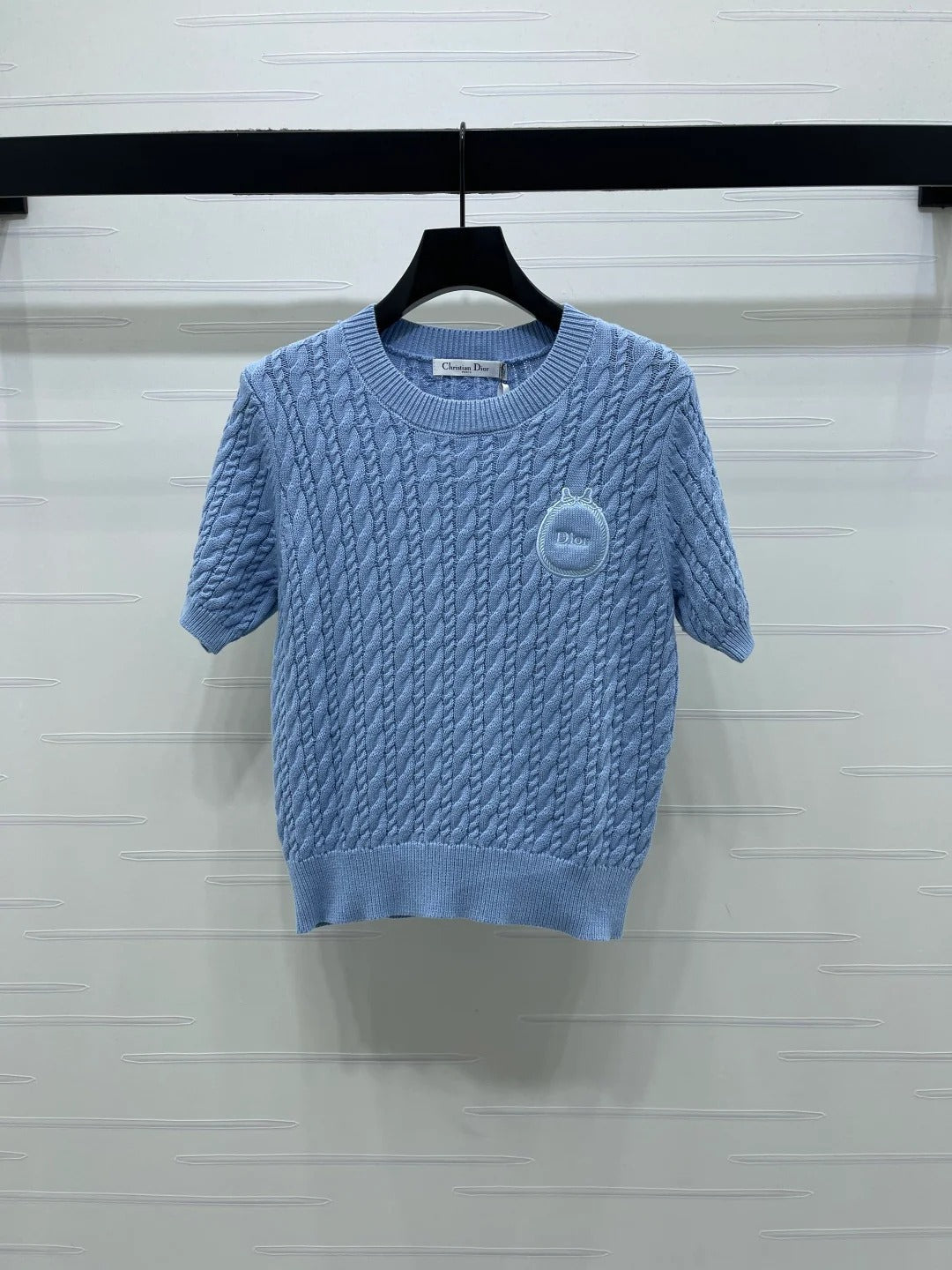 Dior 2026 Crew Neck Cable Knit Short-Sleeve T-Shirt Wool