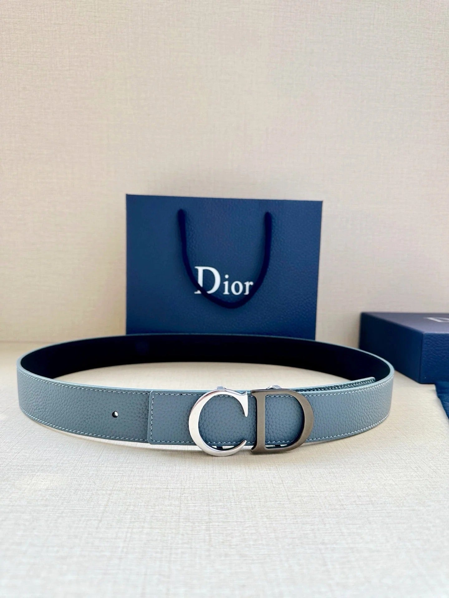 Dior 35mm Montaigne Reversible Belt Grained Calfskin 208469