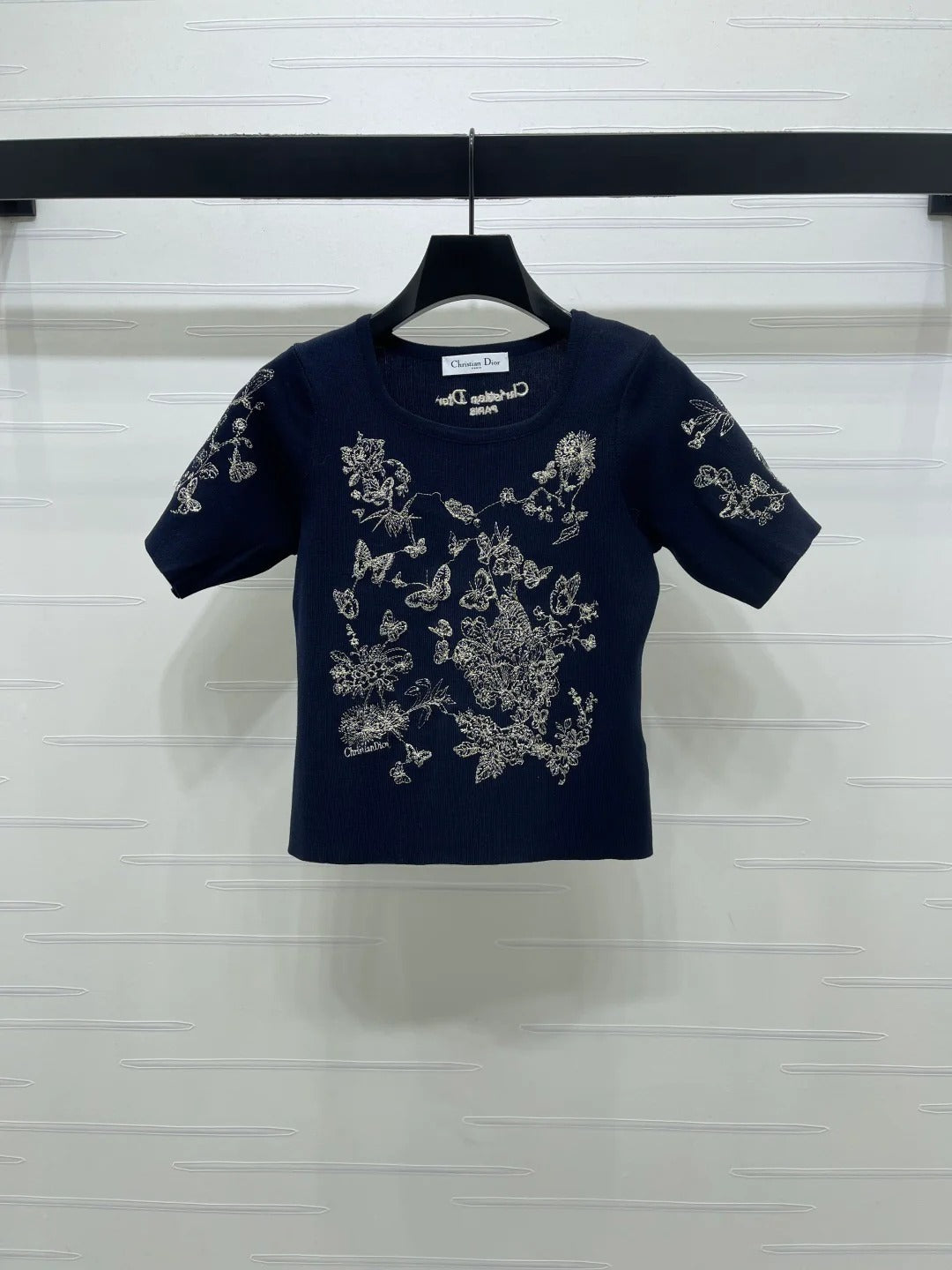 Dior 2026 Butterfly Square Neck Knit Short-sleeved Top Wool