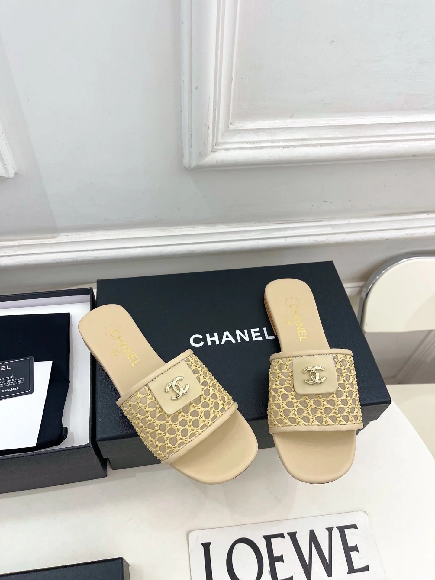 Chanel 2026 Woven Flat Slippers Leather Sheepskin 831405