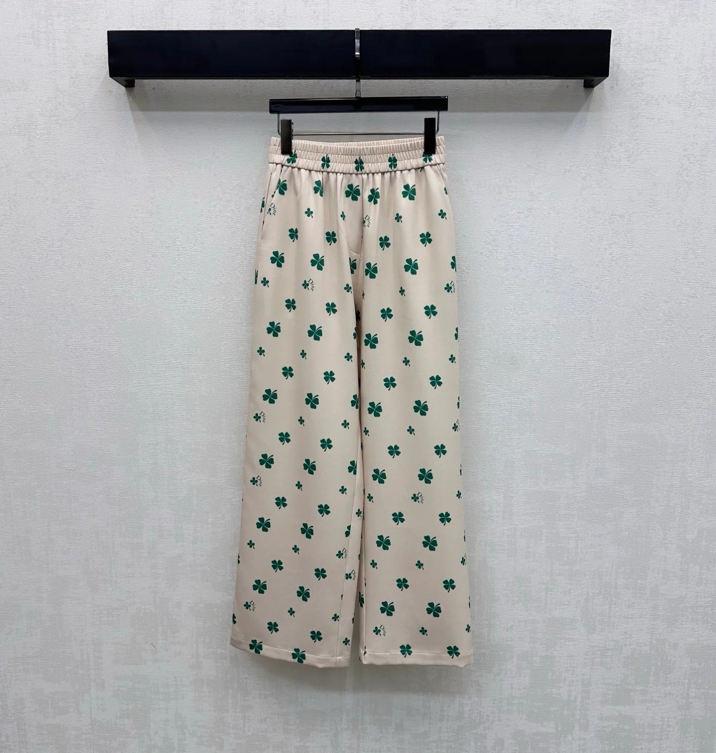 Dior 2026 Clover Embroidery Pant Cream and Navy Blue Polyester