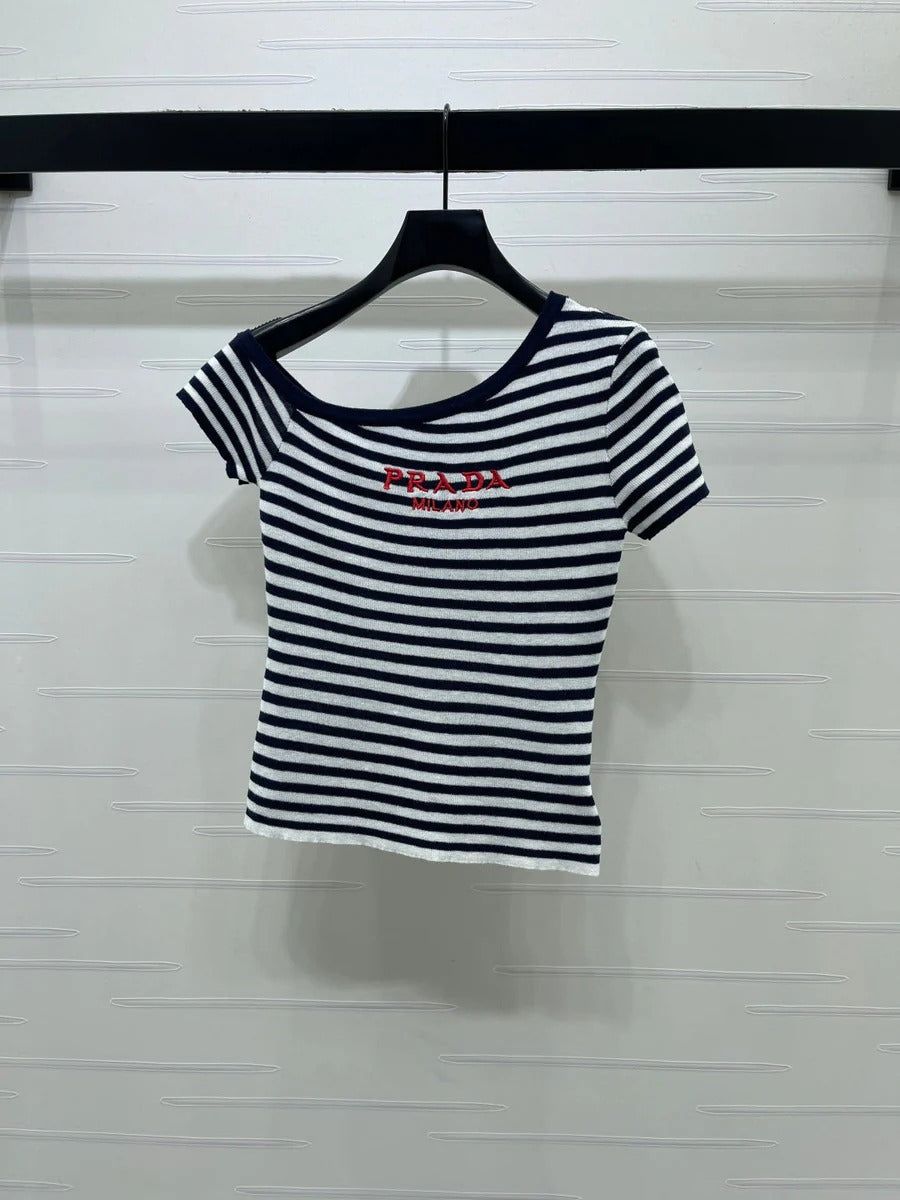 Prada 2026 One-shoulder Knit Short-sleeved Top Cotton 391450