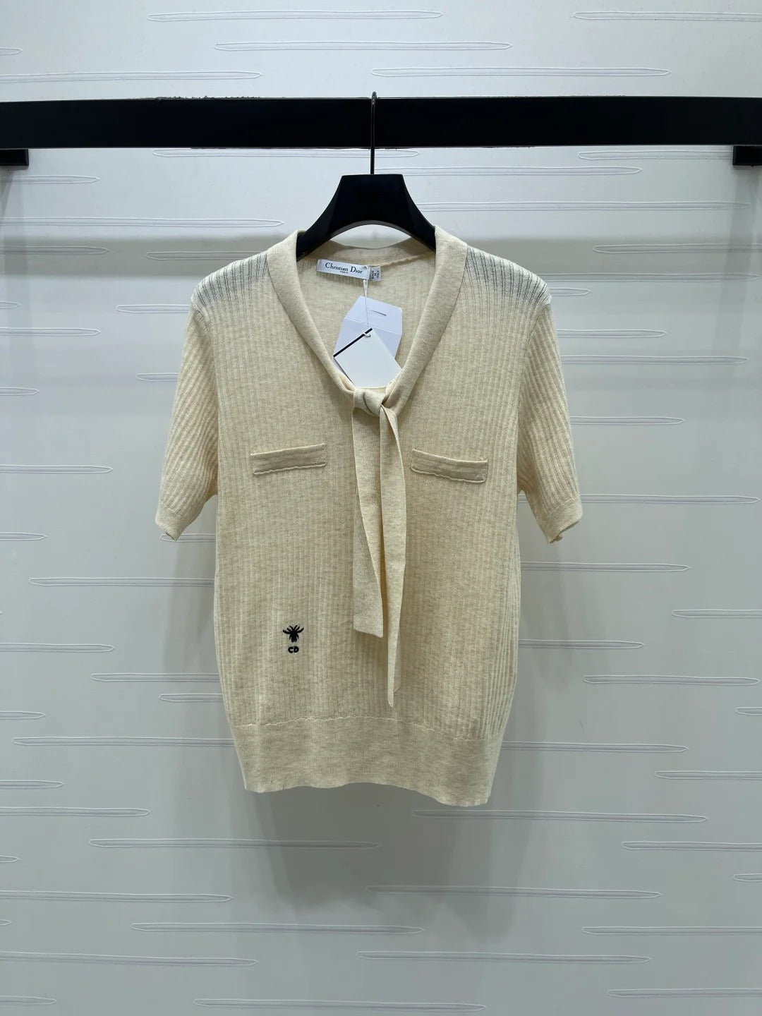 Dior 2026 Short-sleeved Knitted Polo Shirt White Beige Wool