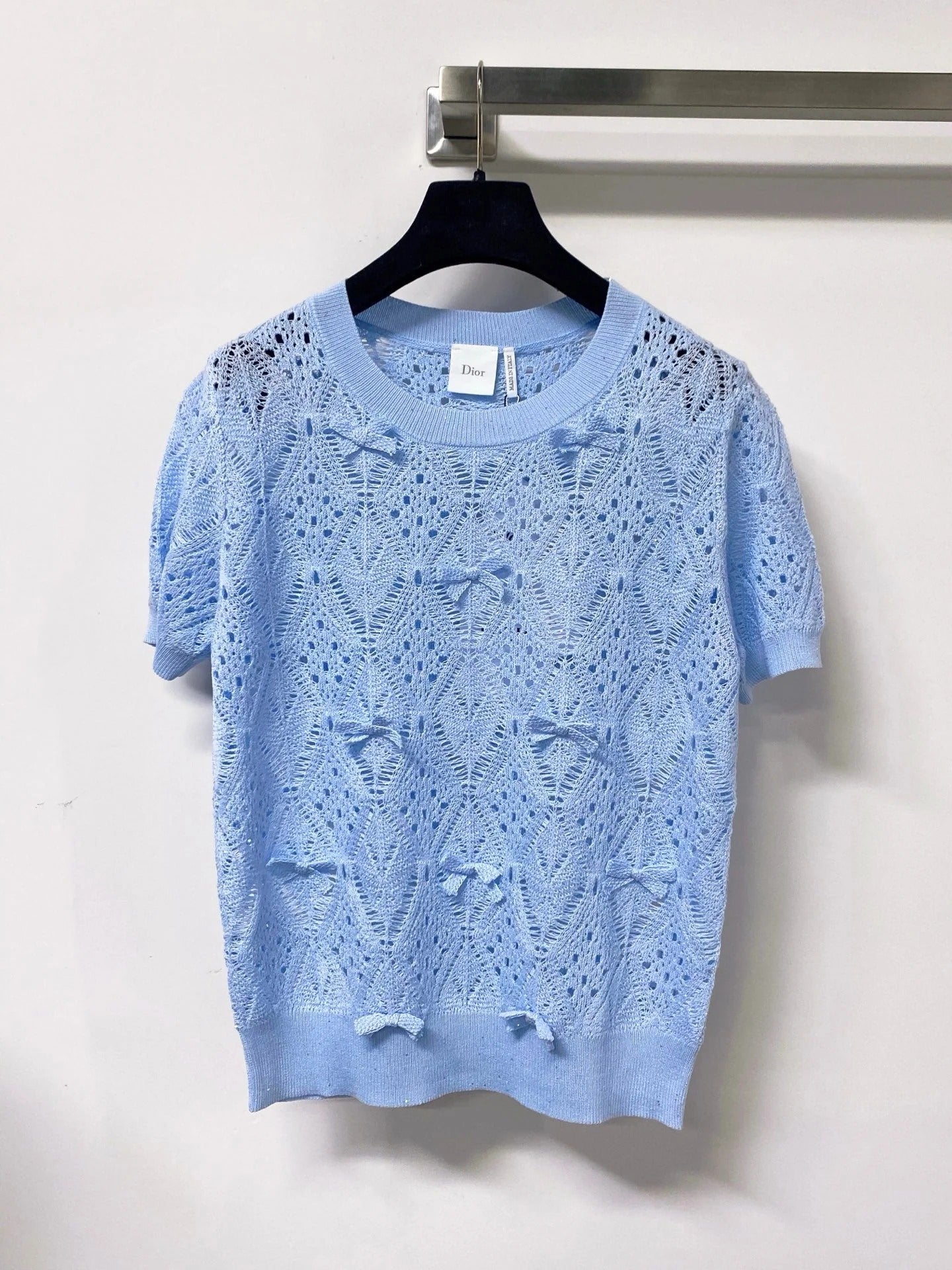 Dior 2026 Openwork Lace Knit Short-Sleeve Top Bow Details 479896